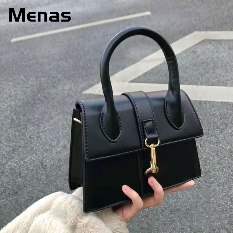 Menas Túi Đeo Chéo Da PU Hình Vuông Nhỏ Màu Trơn Thời Trang Sang Trọng Cho Nữ