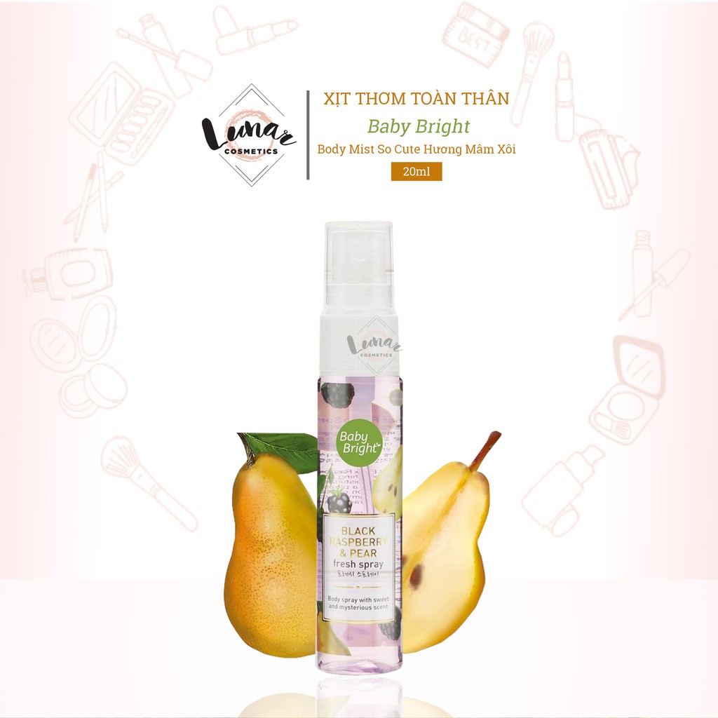 Xịt Thơm Baby Bright Body Mist So Cute Hương Mâm Xôi - Xịt Thơm Toàn Thân, Quần Áo 20ml