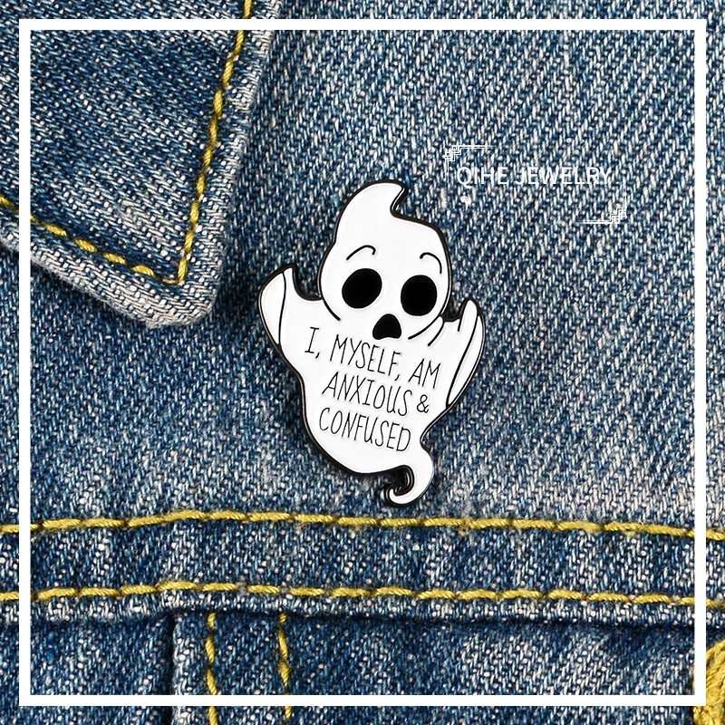 Ghim cài áo sơ mi/túi xách QIHE JEWELRY hình ma dễ thương làm quà halloween cho bạn bè