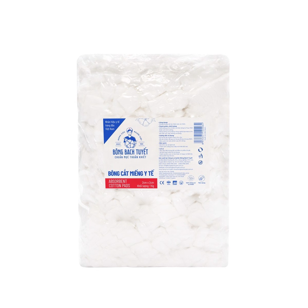 BÔNG GÒN BẠCH TUYẾT CẮT SẴN 2X2CM GÓI 1KG (SIÊU TIẾT KIỆM CHO LÀM ĐẸP)