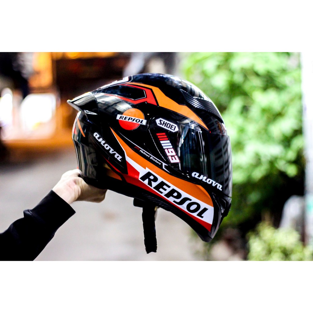 Nón Fullface ROYAL M138B 1 kính lên tem REPSOL, bảo hành 12 tháng , tặng túi đựng nón