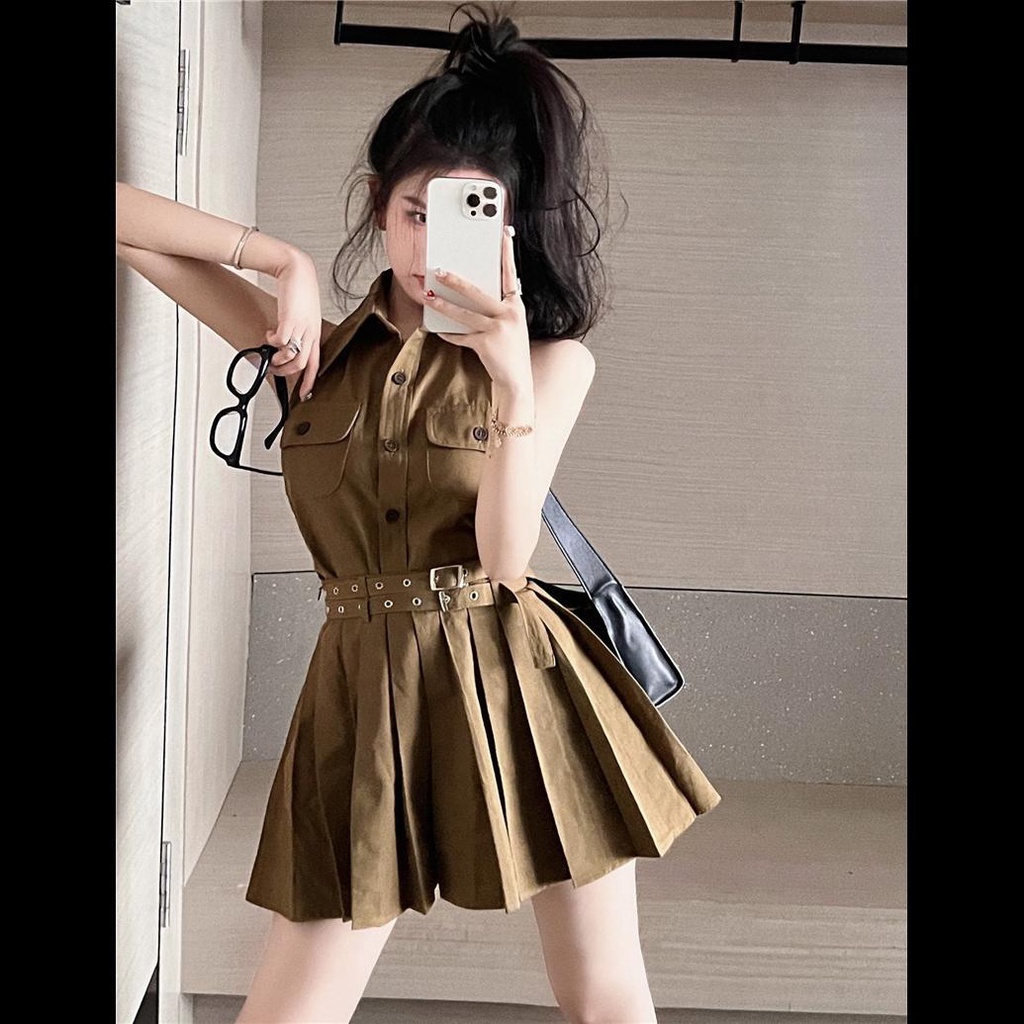 ☫❐Set Áo Thun Không Tay Và Chân Váy Xếp Ly Thời Trang Dành Cho Nữ