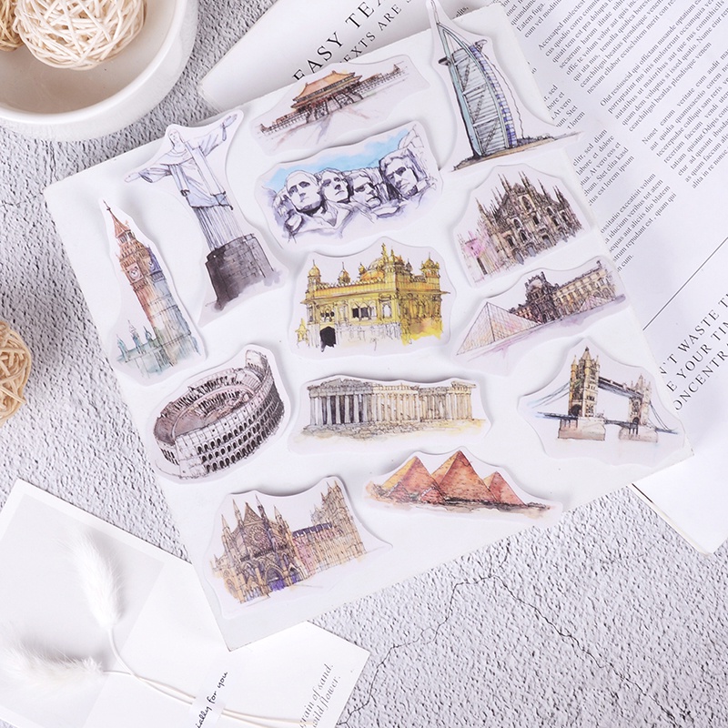 Set 42 Miếng Dán Trang Trí Sổ Tay Diy Hình Tòa Tháp Thế Giới