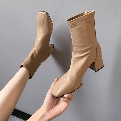 Boots da PU basic cổ cao đế 6cm ulzzang