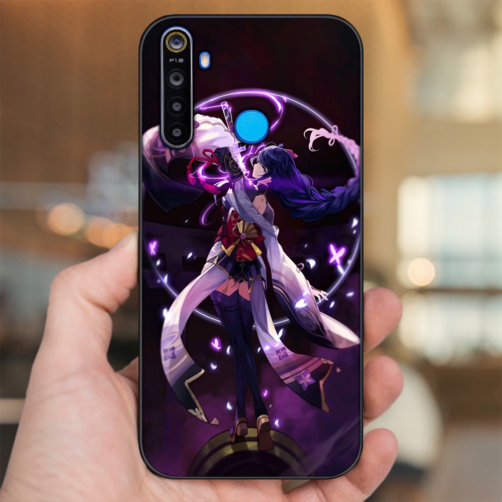 Ốp lưng Realme 5, 5 Pro viền đen in hình Raiden Shogun Genshin Impact