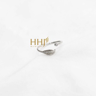 Nhẫn lá hạt đá ngón út - hhj - bạc s95