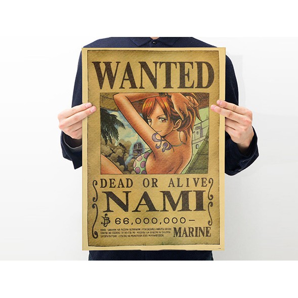 [A006] Tranh treo tường Truy nã Wanted One Piece giấy Kraft Poster Nhân vật Tranh trang trí