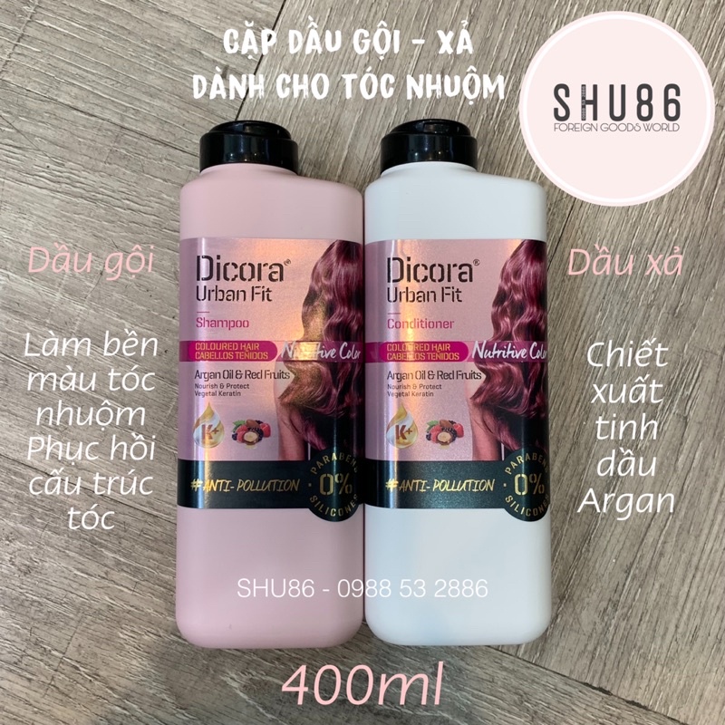 Cặp Dầu Gội - Xả Dicora Urban Fit dành cho tóc nhuộm chiết xuất tinh dầu Argan 400ml