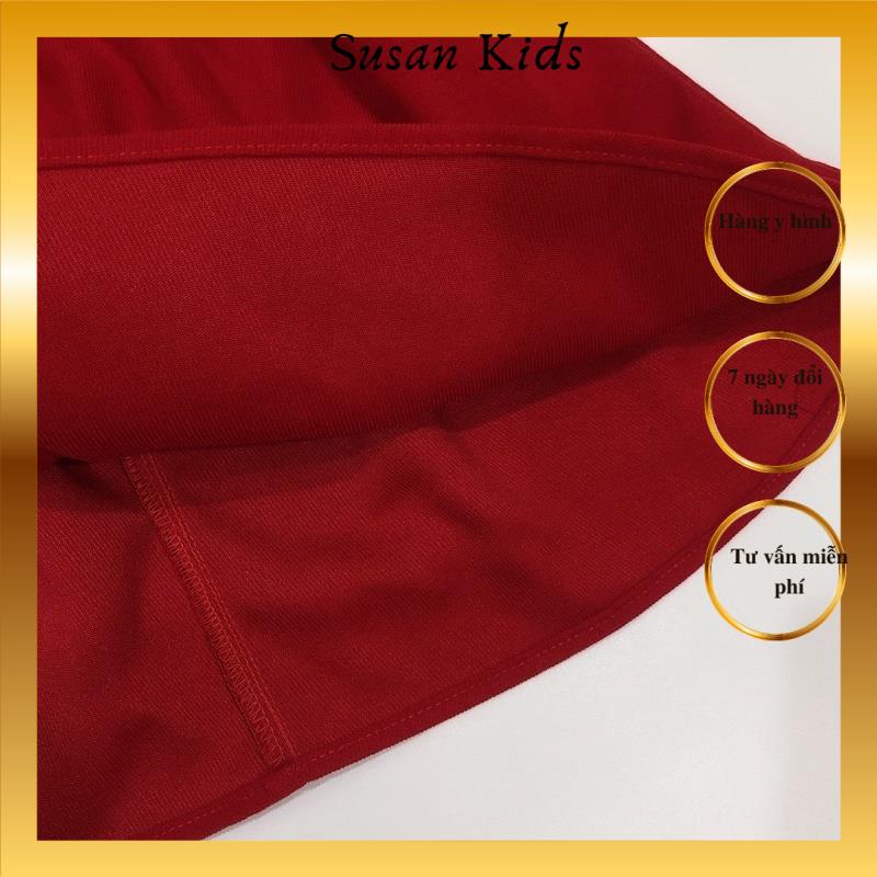 Đầm nhung tăm đỏ hoa lụa dài tay cho bé