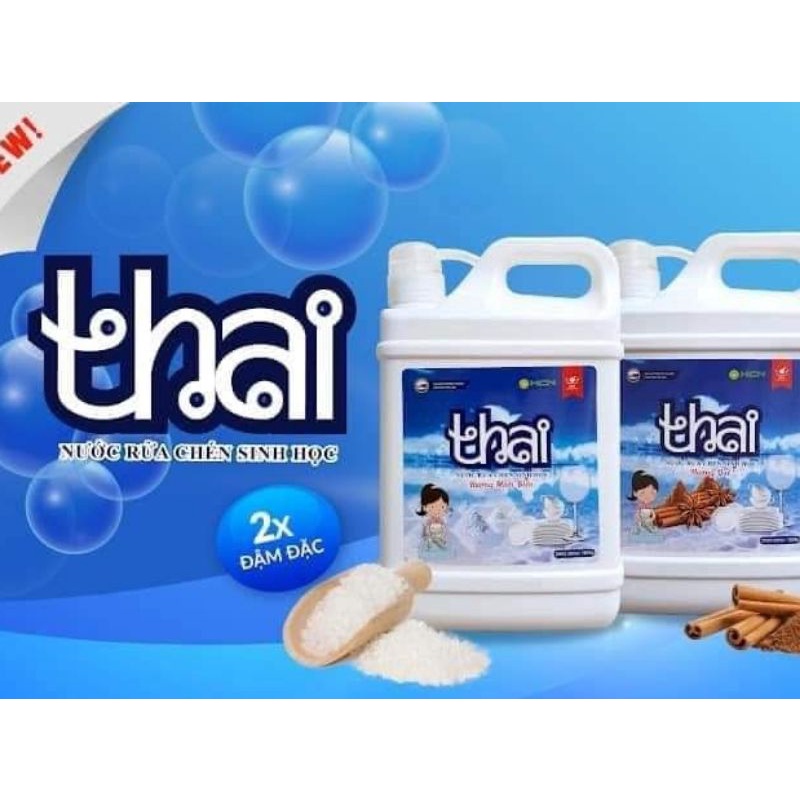 Nước rửa chén bát sinh học THAI, không hại da tay, Can1,6L hương muối biển