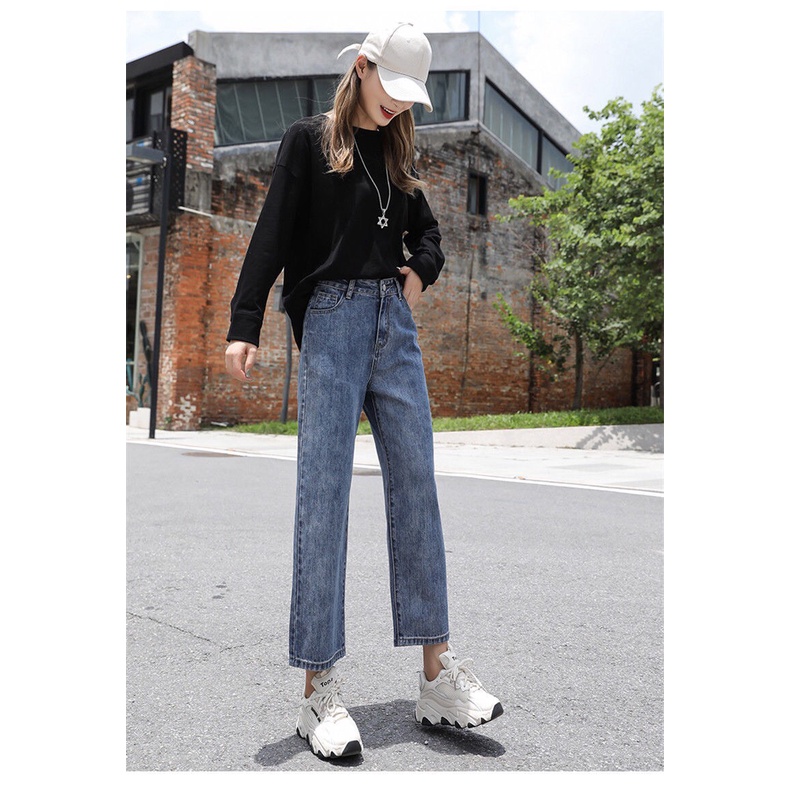 Quần Jeans Ống Rộng Cạp Cao Size XXS XS Cho Nữ Eo 58cm