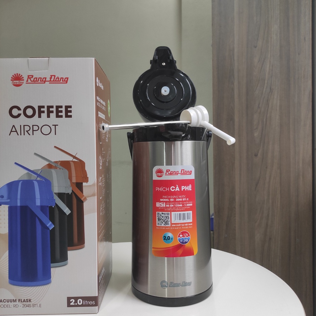 Phích Nước Rạng Đông 1 Lít, 2 Lít, 2,5 Lít Inox, Rót Nước Dạng Cần Bơm, Đế Xoay 360 Độ
