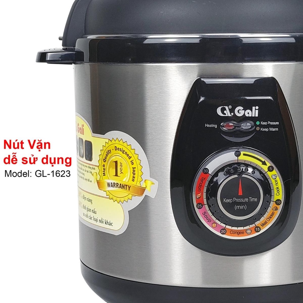 Nồi áp suất điện đa năng 6in1 Gali 6L, lòng nồi hợp kim nhôm dầy 2.2mm chống dình trong ngoài bảo hành 1 năm Moon store