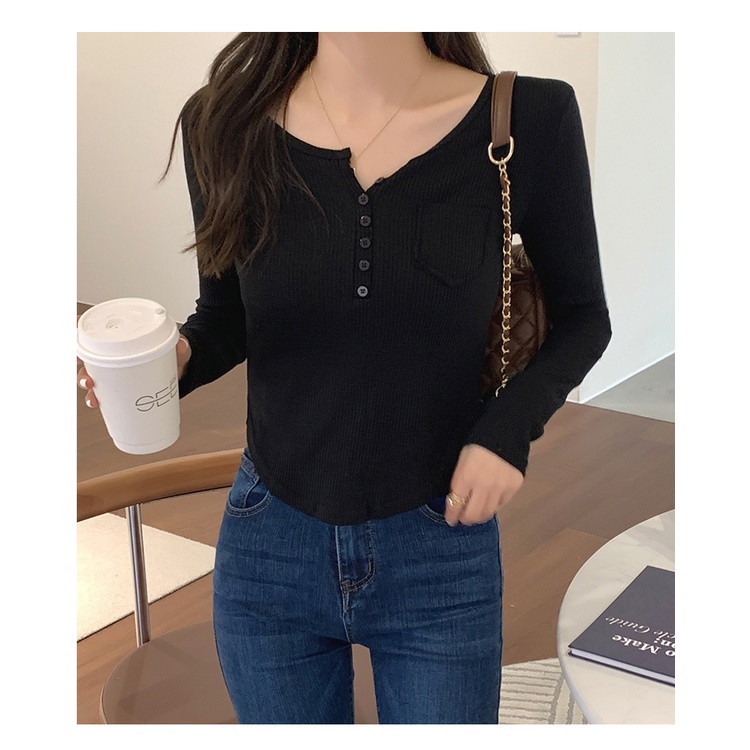 SUA006 Áo thun body túi ngực cài khuy đen trắng vàng Ulzzang Phông dáng ôm sexy basic Hàn Quốc đơn giản đi học đẹp cute