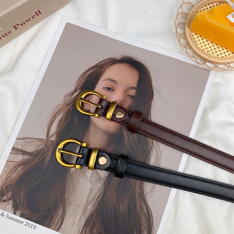 Dây Nịt Khóa Vàng Đen Thiết Kế Đơn Giản Phong Cách Retro Thời Trang