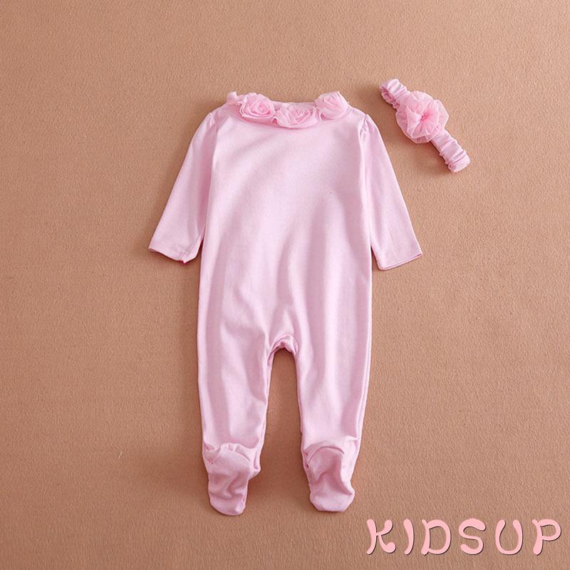 Set Áo Liền Quần + Băng Đô Dễ Thương Cho Bé Gái Sơ Sinh