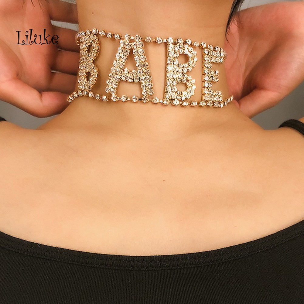 Vòng Cổ Choker Hợp Kim Mạ Vàng Trang Trí Chữ Babe Đính Đá Sang Trọng Cho Nữ