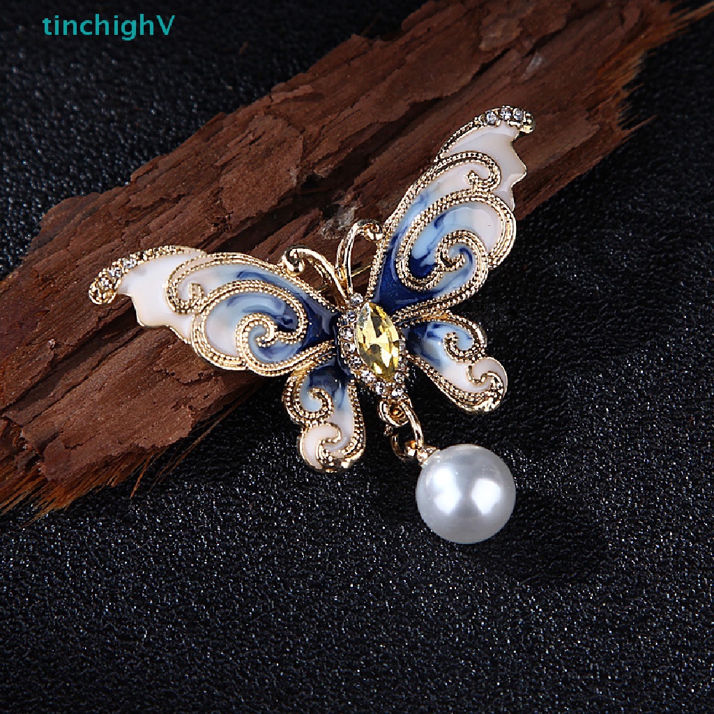 [TinchighV] Ghim Cài Áo Hình Bướm Tráng Men Đính Đá Ngọc Trai Thời Trang Dành Cho Nữ [Mới]