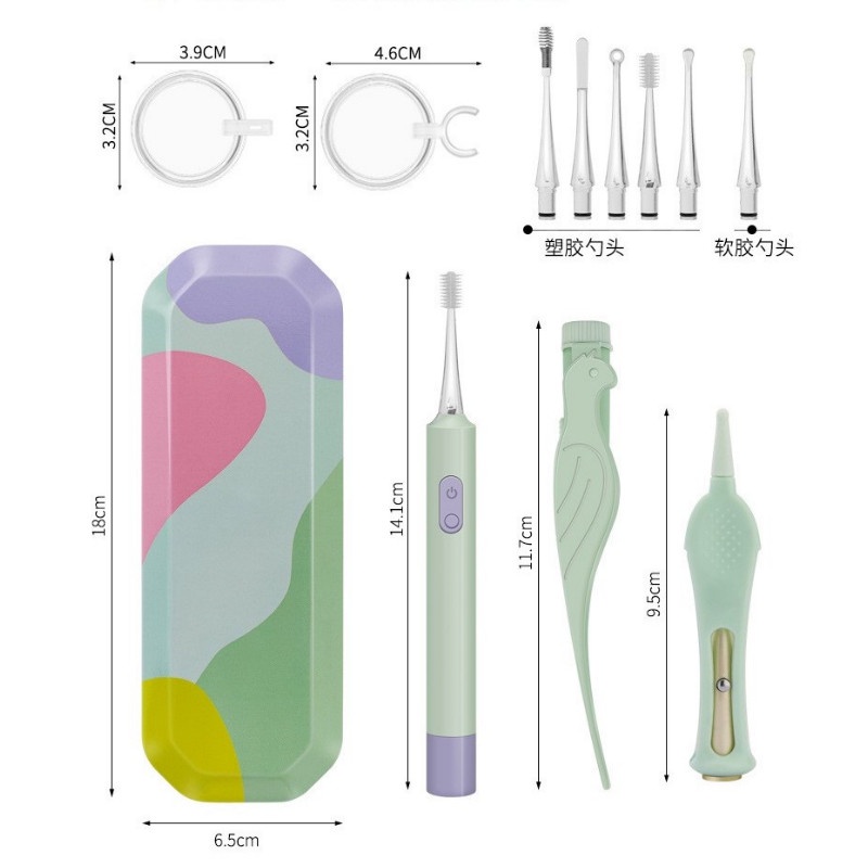 Bộ Dụng Cụ Lấy Ráy Tai Có Đèn Led 4 Món Kèm Hộp Đựng Cao Cấp Có Sử Dụng Cổng Sạc USB(màu xanh bạc hà)