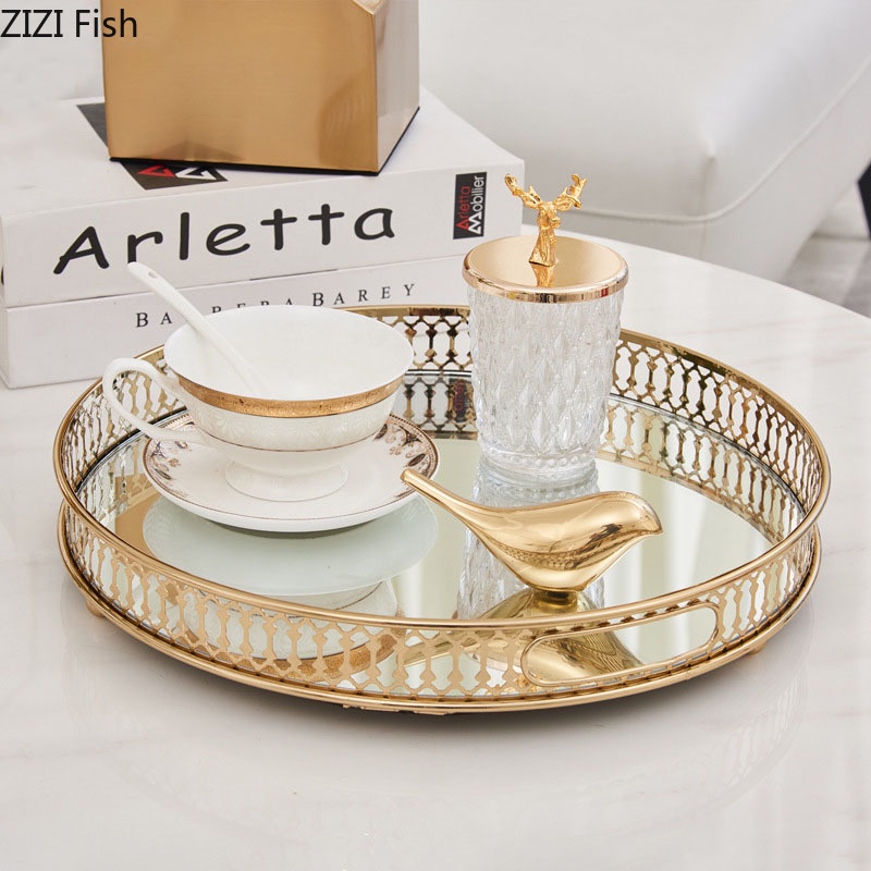 [Khay Gương Vàng Nhà Tổ Chức Trang Sức Khay Vanity Nước Hoa Tủ Quần Áo Khay Trang Trí, Khay Trang Điểm Kính Hiển Thị Cho Phòng Tắm Phòng Ngủ Bảo Quản Mỹ Phẩm