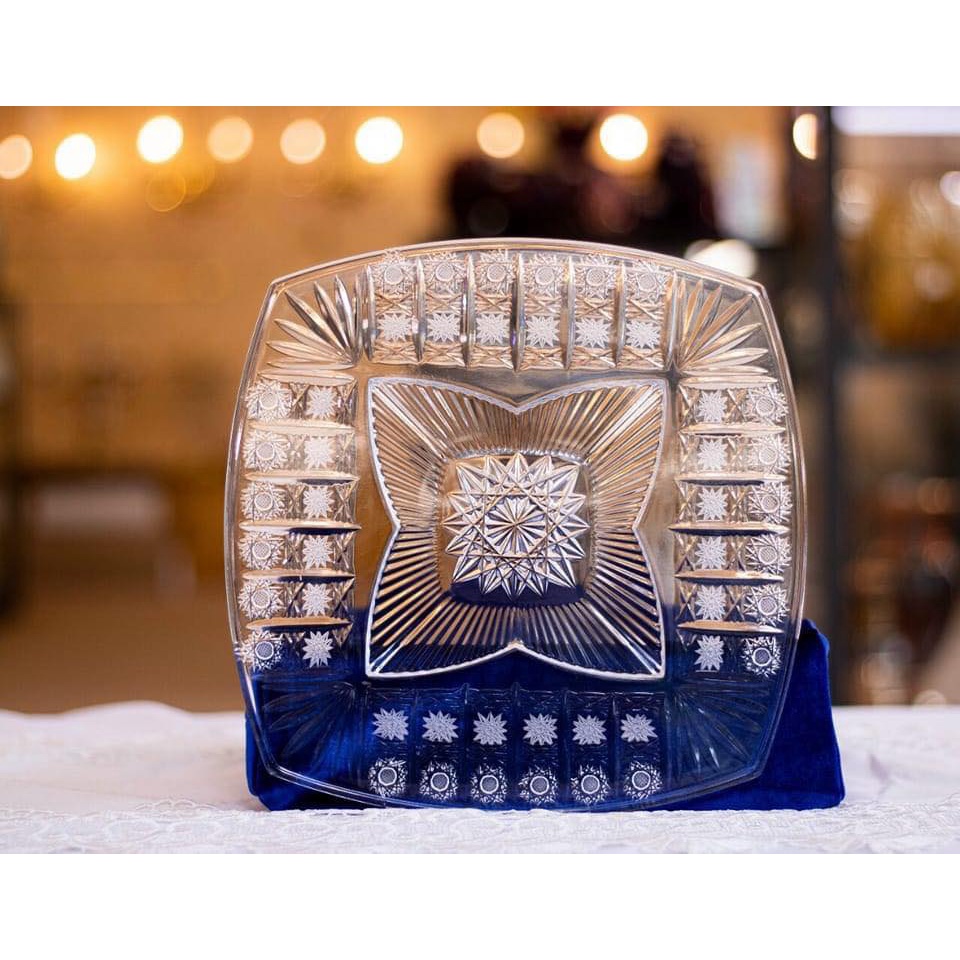 Đĩa pha lê mài hoạ tiết Bohemia đường kính 33cm Bohemia Crystal