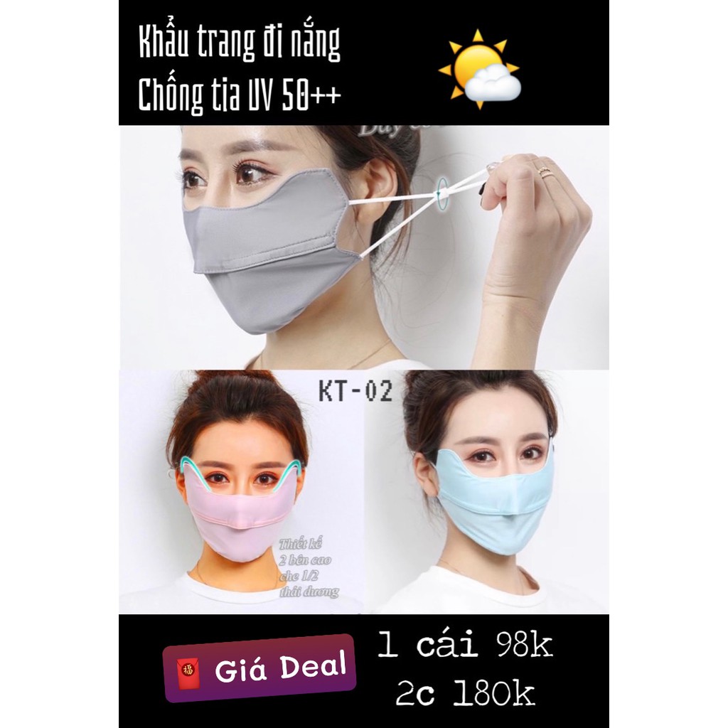 KT02- Hồng,Xanh,Xám Khẩu Trang đi nắng chống tia UV UFP 50+ - Unisex Nam Nữ đều thích hợp