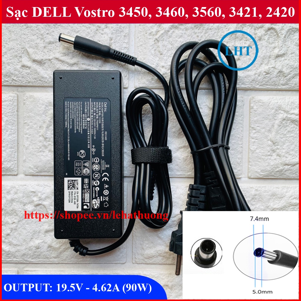 Sạc Laptop DELL Vostro 3450, 3460, 3560, 3421, 2420, 3420 19.5V - 4.62A (90w) Chân Kim To 7.4mm x 5.0mm - Nhập Khẩu