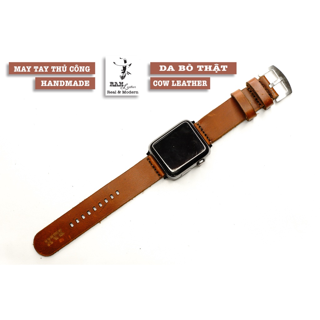 Dây Apple Watch , iWatch , iphone Watch da bò nâu đất RAM Leather simple 1