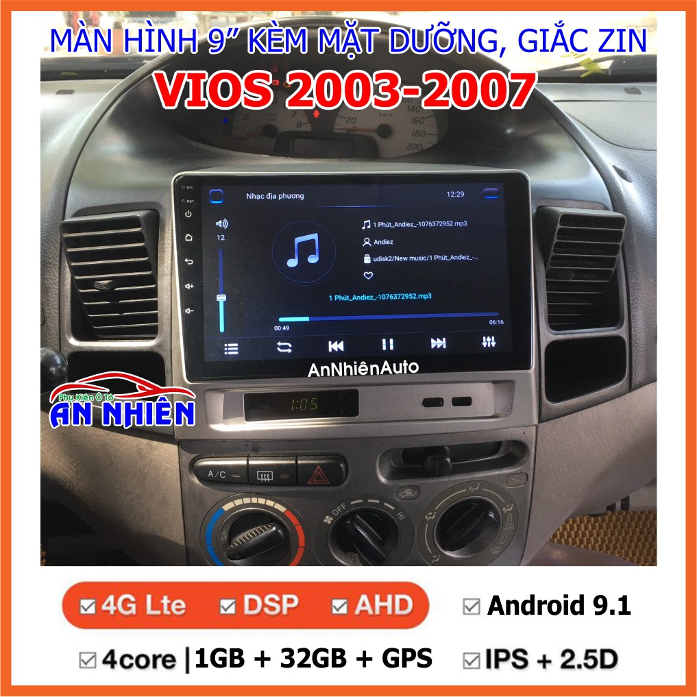 Màn Hình 9 inch Cho Xe VIOS 2003-2007,  Đầu DVD Android Tiếng Việt Kèm Mặt Dưỡng Giắc Zin Xe TOYOTA VIOS