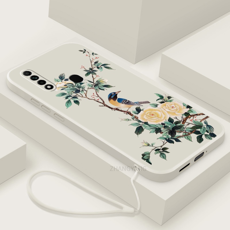 Ốp Điện Thoại TPU Mềm Họa Tiết Hoa Và Chim Có Dây Đeo Cho oppo a31 a31 2020
