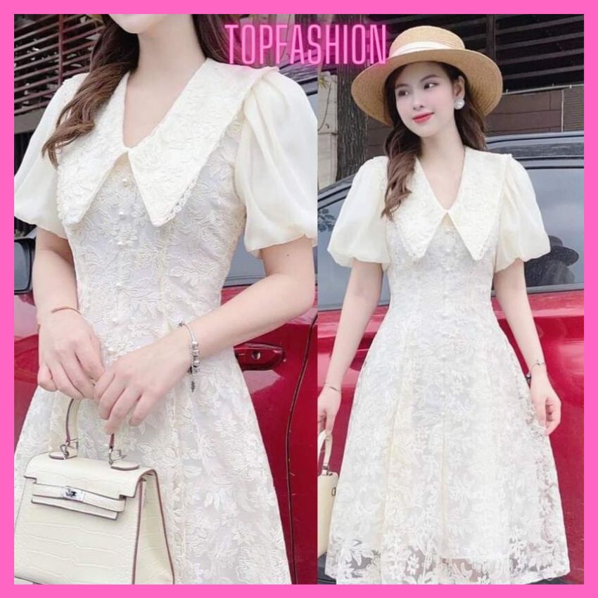 Đầm thiết kế dự tiệc TOPFASHION, Váy ren tiểu thư công chúa phù hợp đi sự kiện, thời trang sang trọng