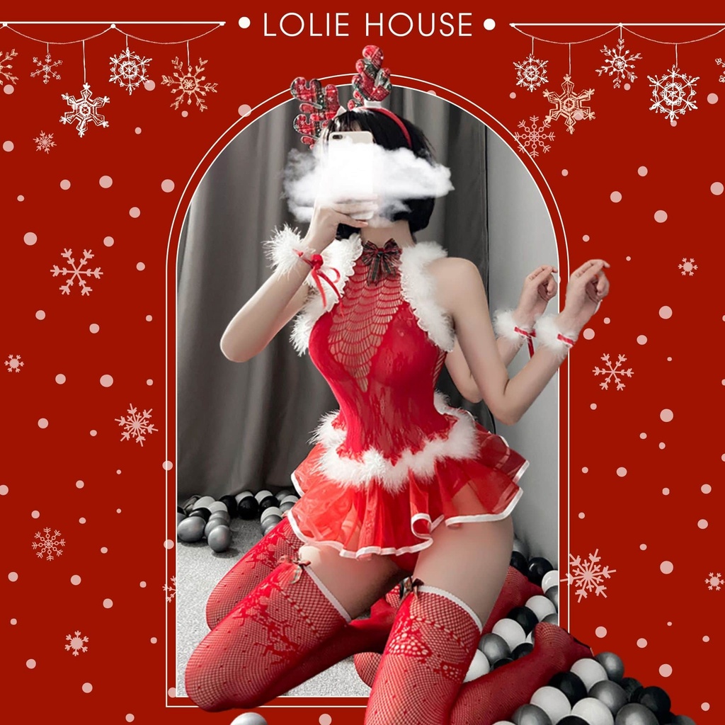 Cosplay noel giáng sinh sexy gợi cảm gồm bodysuit ren lưới đầy đủ phụ kiện LOLIE HOUSE - BS6