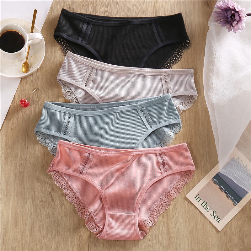 Quần lót TAKETALK cotton phối ren thân thiện với da lưng thấp thoải mái gợi cảm cho nữ