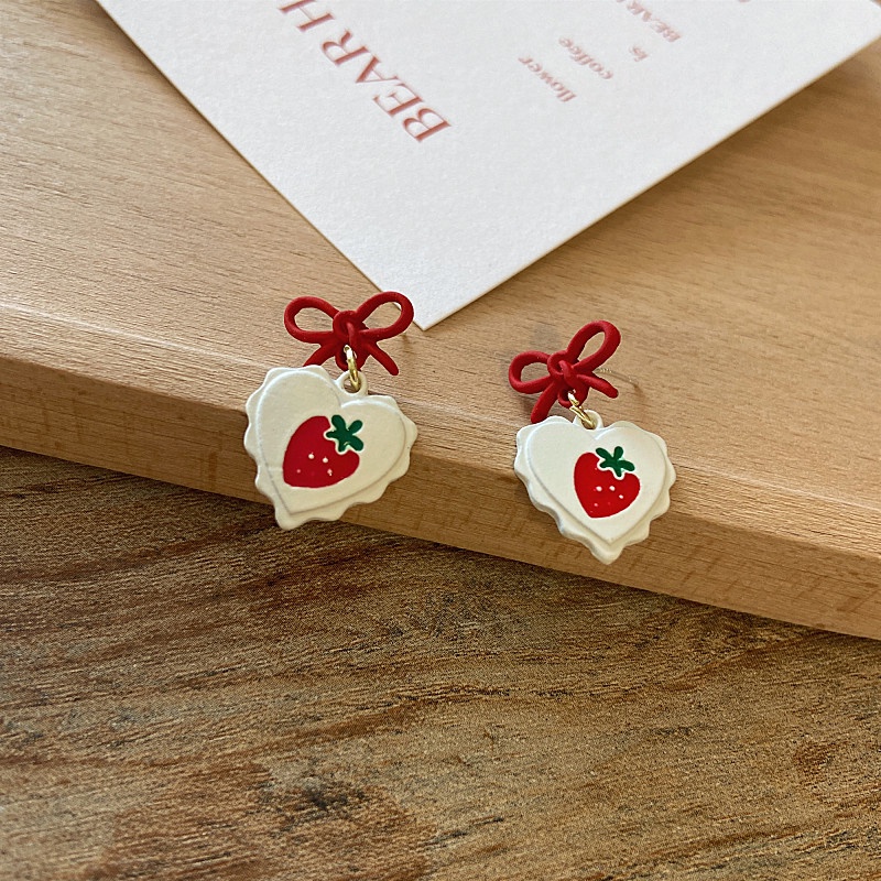 Khuyên Tai Hình Nơ/Trái Dâu/Nơ Phong Cách Nhật Hàn Mới 2022