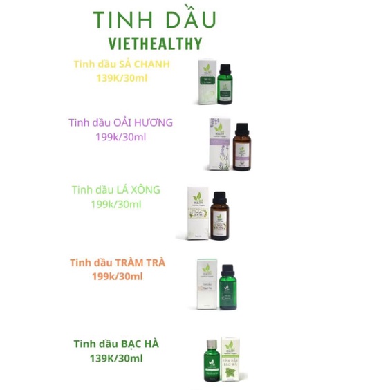 Tinh dầu Bạc Hà Viethealthy 30ml, Lá Xông, Sả Chanh, Oải Hương, Tràm Trà relax, xông thư giãn