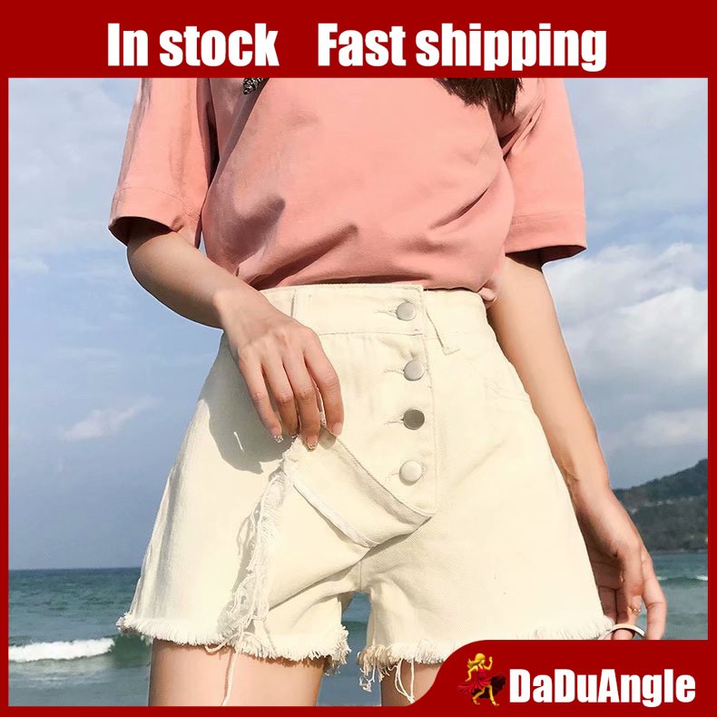Quần Short Denim Lưng Cao Dáng Rộng Thời Trang Mùa Hè Phong Cách Hàn Quốc Cho Nữ