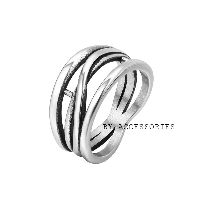 Nhẫn titan unisex retro 4 vòng đan chéo không gỉ UR2109