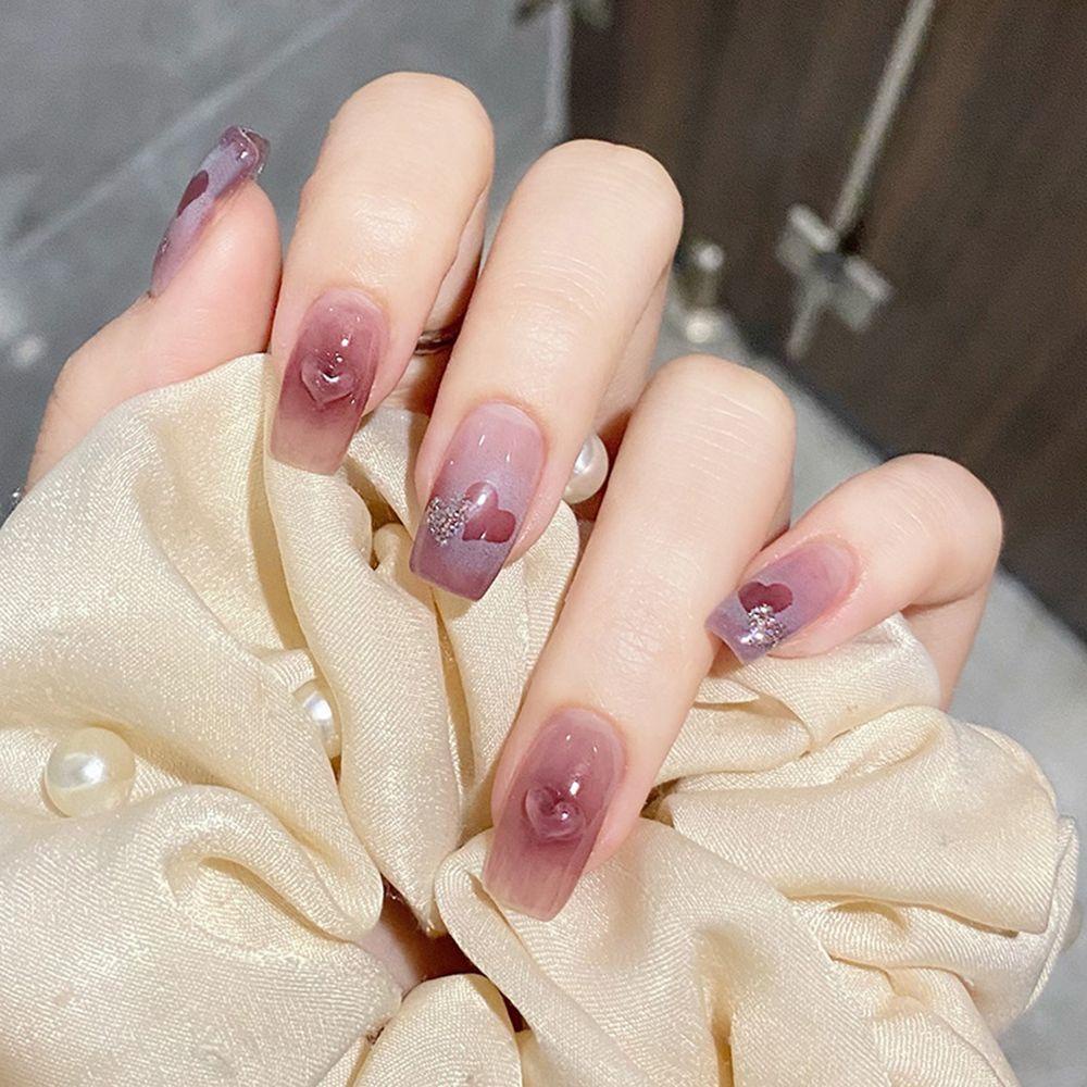 Bộ 24 Móng Tay Giả Che Phủ Toàn Diện Đầu Vuông Có Thể Tháo Rời