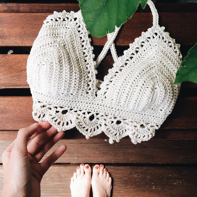Áo bikini len móc viền sò Bra len móc