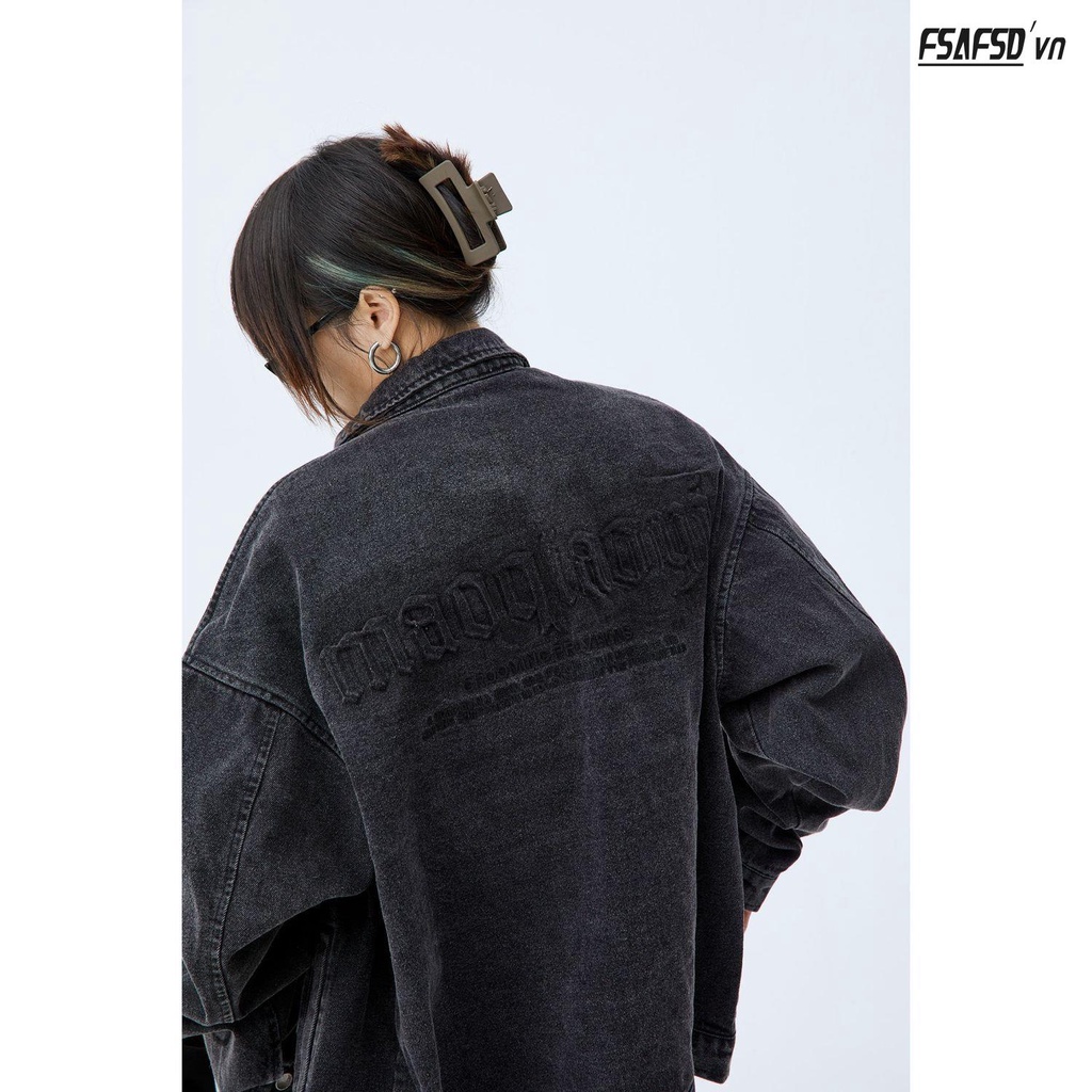 Áo Khoác Denim Màu Đen Phong Cách Retro Hong Kong Cho Cặp Đôi