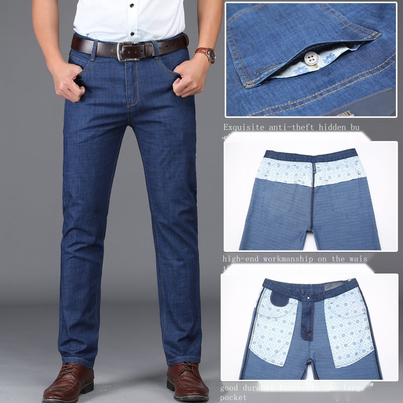 Quần Jeans Dài Dáng Suông Rộng Chất Liệu Lụa Lạnh Siêu Mỏng Thời Trang Mùa Hè Cho Nam Giới