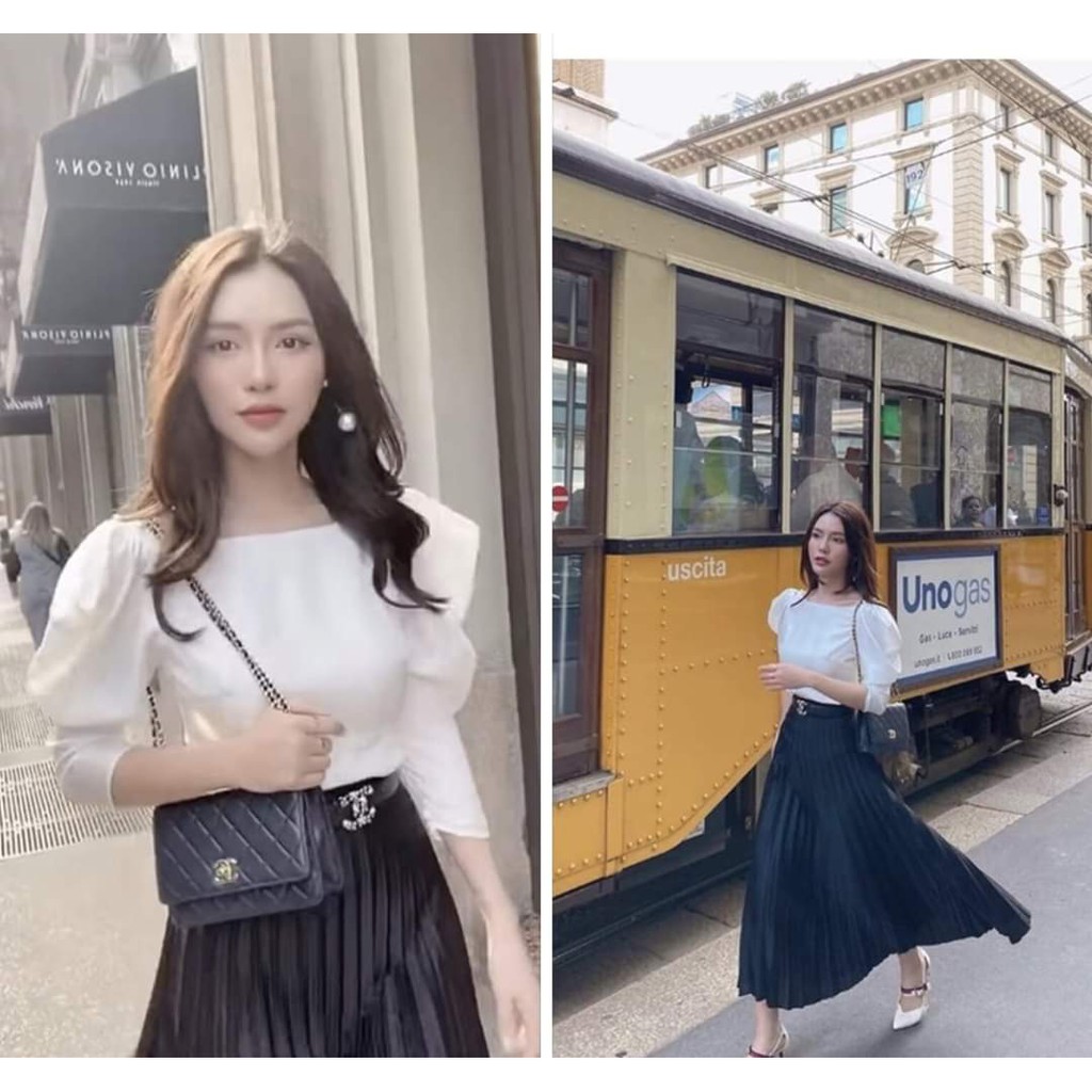 Áo nữ xinh tay phồng kết hạt vai sang chảnh