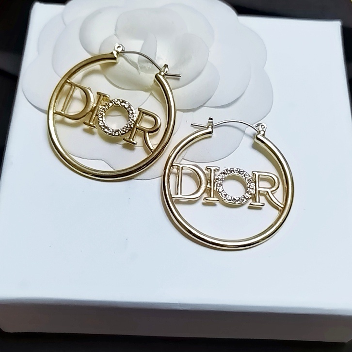 Khuyên Tai Tròn Bằng Thép Titan In Logo Dior Thời Trang Cho Nữ