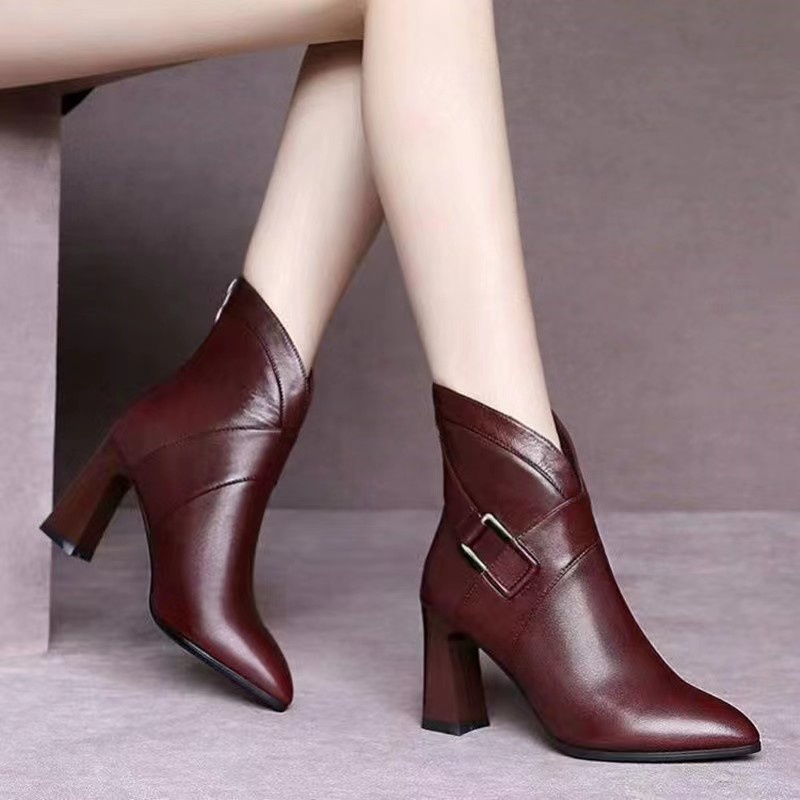 💗Bốt Nữ Giày cao gót 💗Boot nữ  cổ thấp Mũi Nhọn Giày Boot Cao Gót Mũi Nhọn Phối Khóa Kéo Thời Trang Sành Điệu