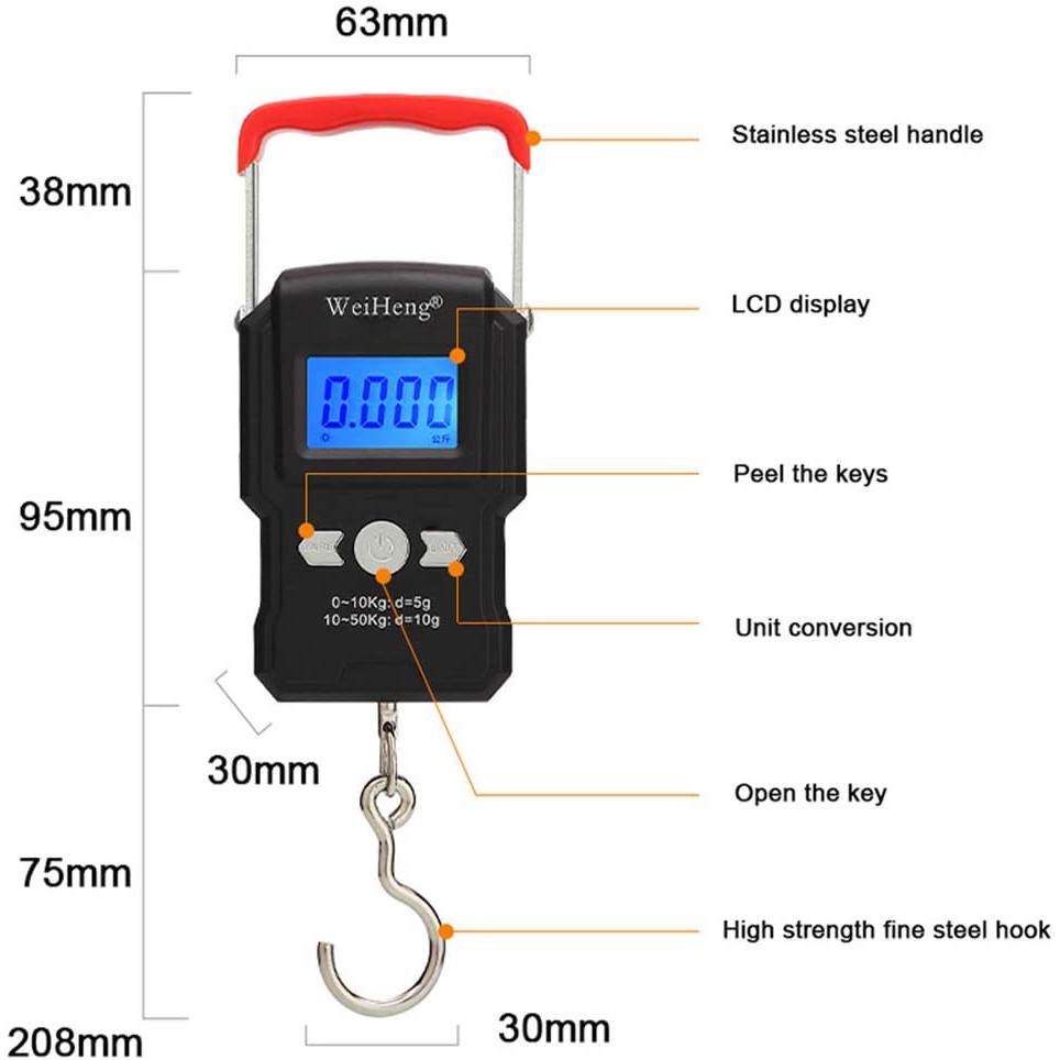 Hàng Loại 1- Cân Treo Điện Tử Mini Đài Loan WH-A23 50Kg -Chuyên Cân Hành Lý, Hàng Hóa, Cá Câu Hồ