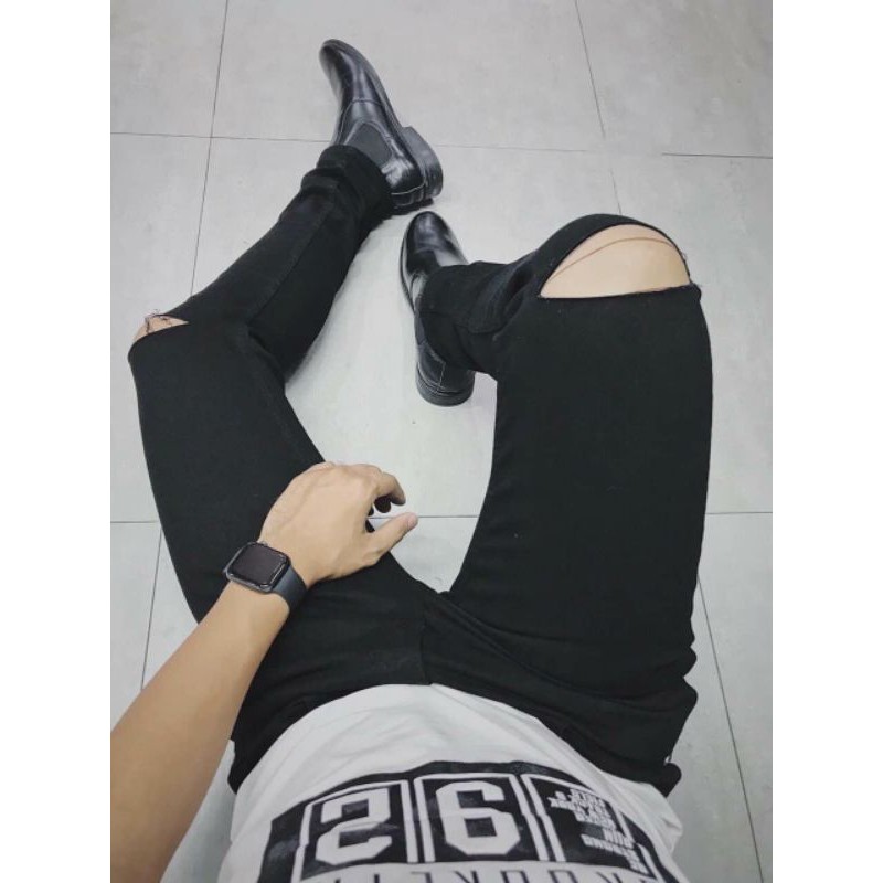 Quần jean nam Hàn Quốc rách gối và khóa kéo ống quần MS30