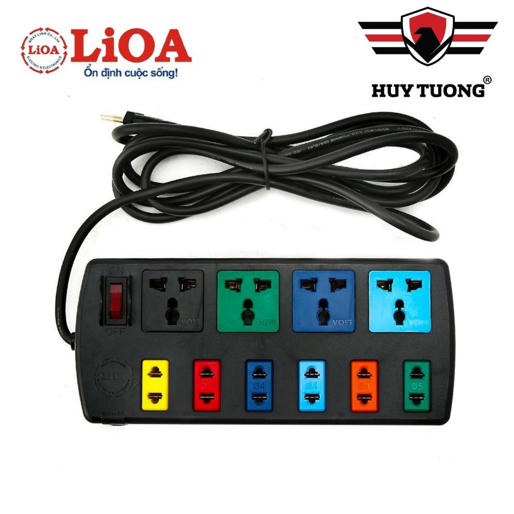 Ổ cắm điện LIOA 10 lỗ có công tắc, dây dài 3m/5m công suất 1000W