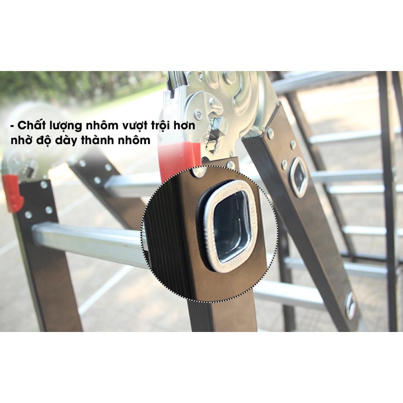 Thang nhôm gấp 4 đoạn chân bản lớn nikawa nkg-43 3m45, nkg-44 4m6, nkg-45 5m7 chính hãng bảo hành 18 tháng