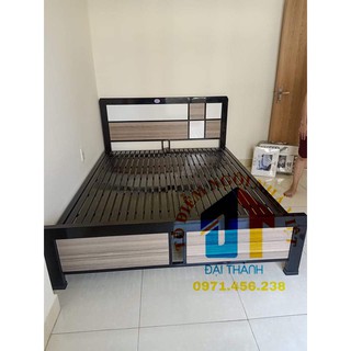Giường sắt kết hợp gỗ Đại Thành 1m6x2m, tháo lắp dễ dàng