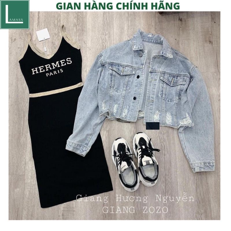 Áo khoác jeans bò croptop rách sau lưng kiểu dáng hàn quốc -LAMASS